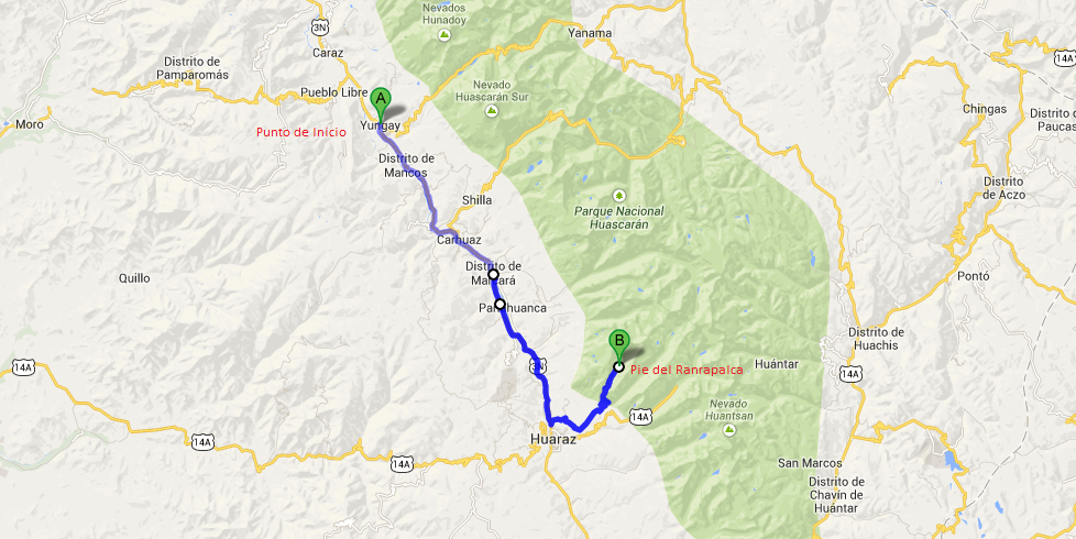 Ruta para realizar escalada en Nevado Ranrapalca