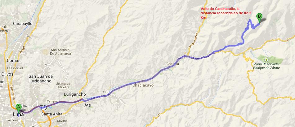 Ruta para llegar a Canchacalla