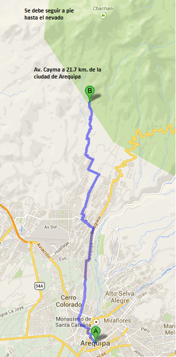 Ruta para llegar a la Montaña Chachani