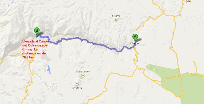 Ruta para llegar a la Ventana del Colca