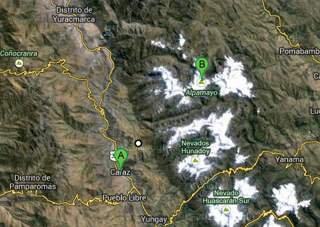 Ruta para llegar al Nevado Alpamayo