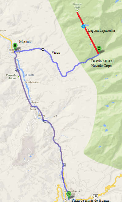 Ruta para llegar al Nevado Copa