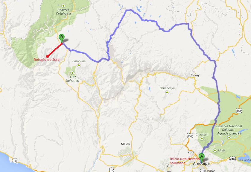 Ruta para llegar al Nevado Solimana