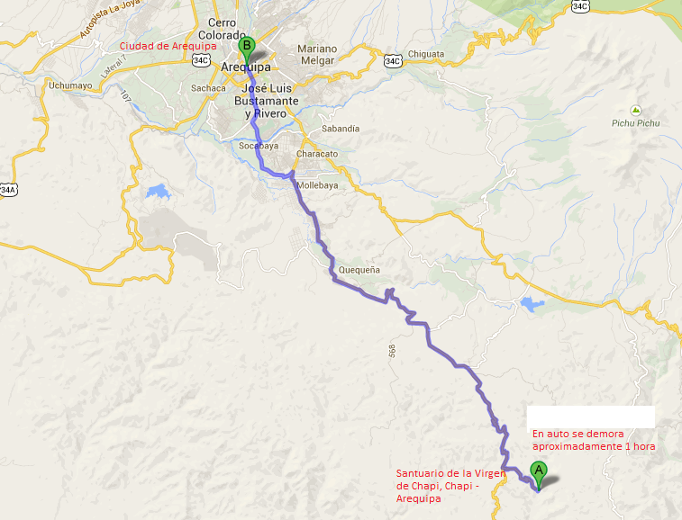 Ruta para llegar al Santuario de Chapi